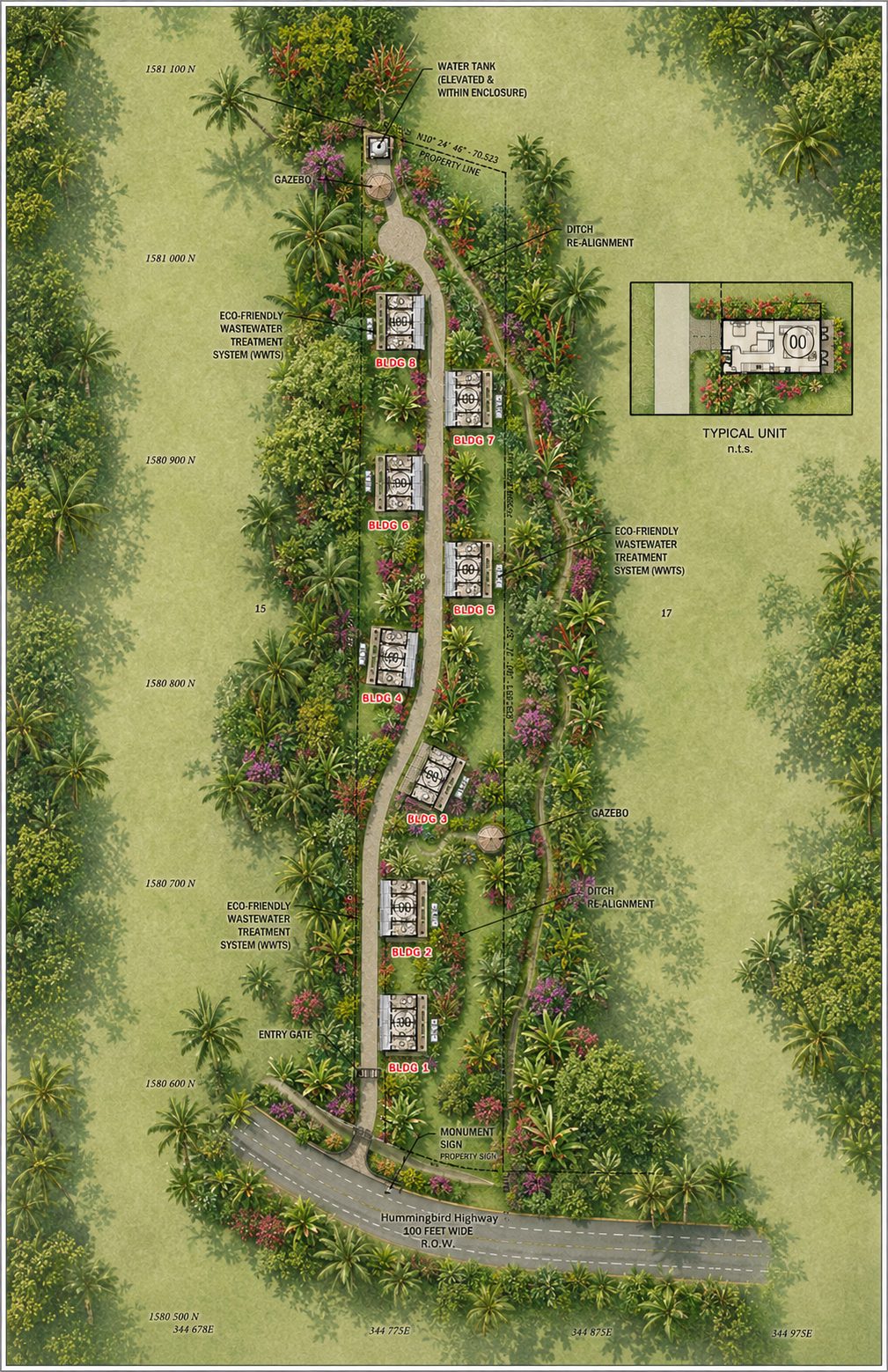 Labeled aerial plan of the Kayas Enclave parcel
